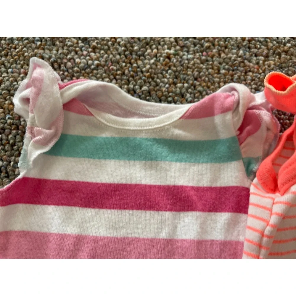 Carter's Bundles Striped Girls Bodysuits 0-3M Pink Coral Teal 2 Pack
